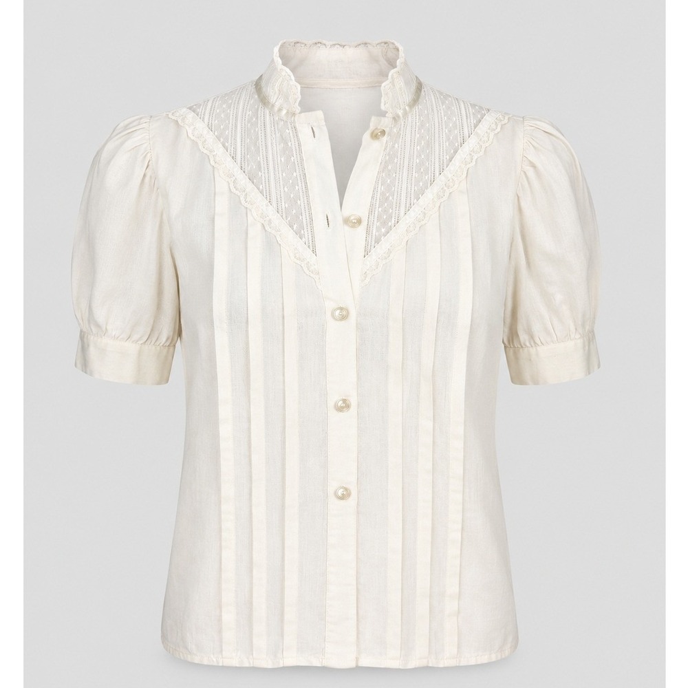 Vintage 70s Prairie Victorian Lace Blouse Womens‎ Small Ivory Puff Sleeve